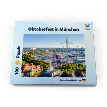 Darstellung des Puzzle Motivs Blick auf das Oktoberfest in München, Theresienwiese, Bayern 100 Puzzle Schachtel Ansicht3