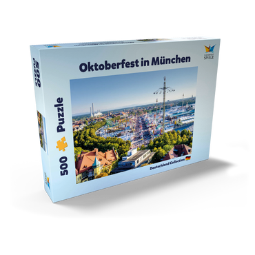 Darstellung des Puzzle Motivs Blick auf das Oktoberfest in München, Theresienwiese, Bayern 500 Puzzle Schachtel Ansicht2