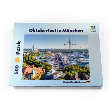 Darstellung des Puzzle Motivs Blick auf das Oktoberfest in München, Theresienwiese, Bayern 500 Puzzle Schachtel Ansicht3