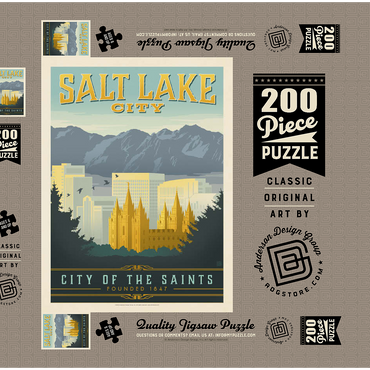Darstellung des Puzzle Motivs Salt Lake City, Utah, Vintage Poster 200 Puzzle Schachtel 3D Modell