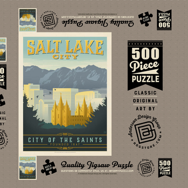 Darstellung des Puzzle Motivs Salt Lake City, Utah, Vintage Poster 500 Puzzle Schachtel 3D Modell