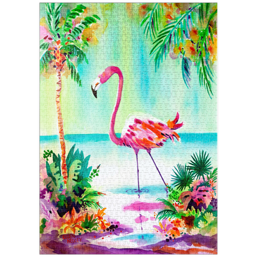 Darstellung des Puzzle Motivs puzzleplate Flamingo-Lagune – Aquarellkunstwerk 1000 Puzzle
