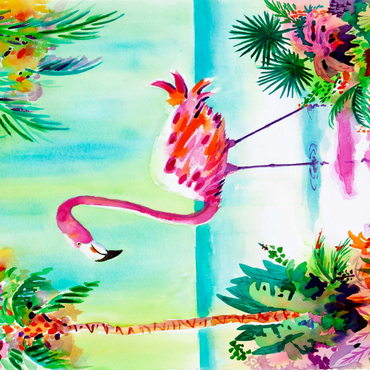 Darstellung des Puzzle Motivs Flamingo-Lagune – Aquarellkunstwerk 1000 Puzzle 3D Modell