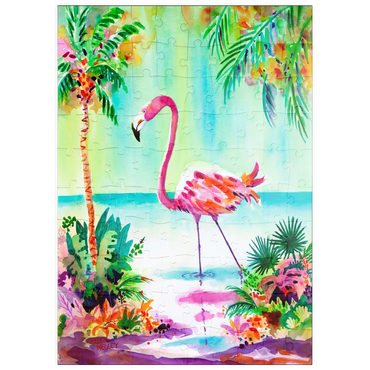 Darstellung des Puzzle Motivs puzzleplate Flamingo-Lagune – Aquarellkunstwerk 100 Puzzle