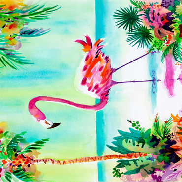 Darstellung des Puzzle Motivs Flamingo-Lagune – Aquarellkunstwerk 100 Puzzle 3D Modell