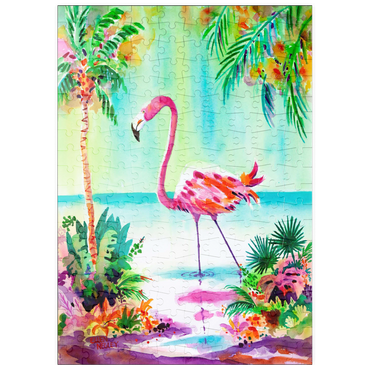 Darstellung des Puzzle Motivs puzzleplate Flamingo-Lagune – Aquarellkunstwerk 200 Puzzle