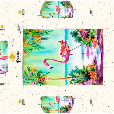 Darstellung des Puzzle Motivs Flamingo-Lagune – Aquarellkunstwerk 200 Puzzle Schachtel 3D Modell