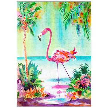 Darstellung des Puzzle Motivs puzzleplate Flamingo-Lagune – Aquarellkunstwerk 500 Puzzle