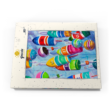 Darstellung des Puzzle Motivs Blaue Bojen – Aquarellkunst 100 Puzzle Schachtel Ansicht3