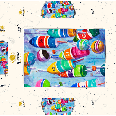 Darstellung des Puzzle Motivs Blaue Bojen – Aquarellkunst 100 Puzzle Schachtel 3D Modell