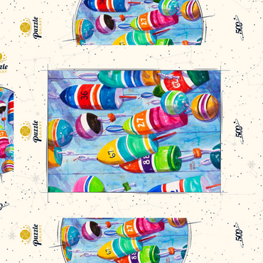 Darstellung des Puzzle Motivs Blaue Bojen – Aquarellkunst 500 Puzzle Schachtel 3D Modell