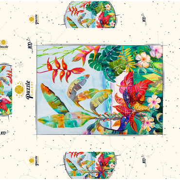 Darstellung des Puzzle Motivs Florida-Laub – Aquarellkunst 100 Puzzle Schachtel 3D Modell