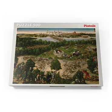 Darstellung des Puzzle Motivs Piatnik: Hirschjagd des Kurfürsten Johann Friedrich 500 Puzzle Schachtel Ansicht3