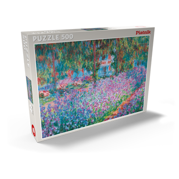 Darstellung des Puzzle Motivs Piatnik: Irisbeet in Monets Garten 500 Puzzle Schachtel Ansicht2