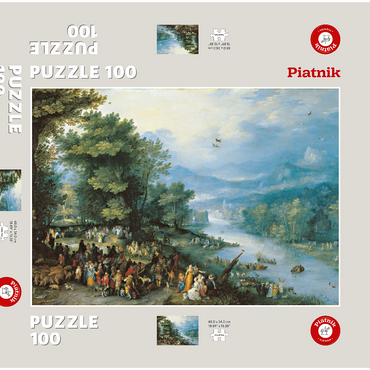 Darstellung des Puzzle Motivs Piatnik: Landschaft mit dem jungen Tobias 100 Puzzle Schachtel 3D Modell