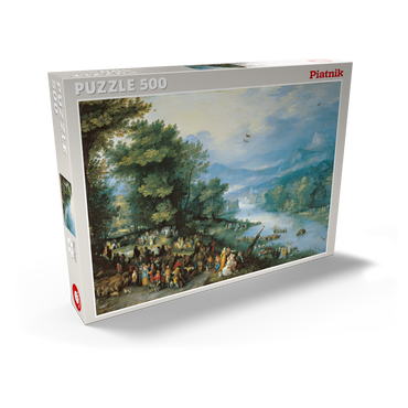 Darstellung des Puzzle Motivs Piatnik: Landschaft mit dem jungen Tobias 500 Puzzle Schachtel Ansicht2