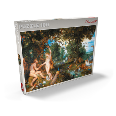 Darstellung des Puzzle Motivs Piatnik: Der Garten Eden mit dem Sündenfall 100 Puzzle Schachtel Ansicht2