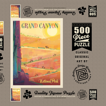 Darstellung des Puzzle Motivs Grand Canyon National Park: Mule Train (Mod Design), Vintage Poster 500 Puzzle Schachtel 3D Modell