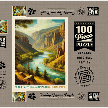 Darstellung des Puzzle Motivs Black Canyon of the Gunnison National Park: Summer Splendor, Vintage Poster 100 Puzzle Schachtel 3D Modell