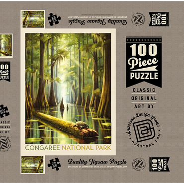 Darstellung des Puzzle Motivs Congaree National Park: Turtle Time, Vintage Poster 100 Puzzle Schachtel 3D Modell