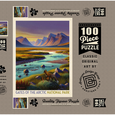 Darstellung des Puzzle Motivs Gates Of The Arctic National Park: Twilight Fox, Vintage Poster 100 Puzzle Schachtel 3D Modell