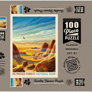 Darstellung des Puzzle Motivs Petrified Forest National Park: Windswept Wonders, Vintage Poster 100 Puzzle Schachtel 3D Modell