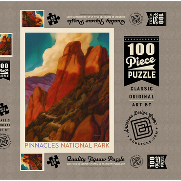 Darstellung des Puzzle Motivs Pinnacles National Park, Vintage Poster 100 Puzzle Schachtel 3D Modell