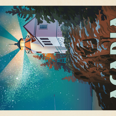 Darstellung des Puzzle Motivs Acadia National Park: Lighthouse At Night, Vintage Poster 1000 Puzzle 3D Modell