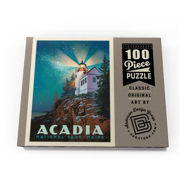 Darstellung des Puzzle Motivs Acadia National Park: Lighthouse At Night, Vintage Poster 100 Puzzle Schachtel Ansicht3