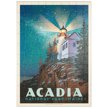Darstellung des Puzzle Motivs puzzleplate Acadia National Park: Lighthouse At Night, Vintage Poster 100 Puzzle