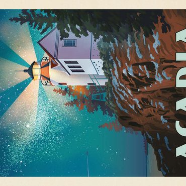 Darstellung des Puzzle Motivs Acadia National Park: Lighthouse At Night, Vintage Poster 100 Puzzle 3D Modell
