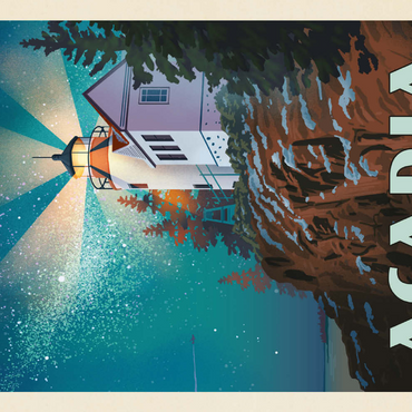 Darstellung des Puzzle Motivs Acadia National Park: Lighthouse At Night, Vintage Poster 200 Puzzle 3D Modell
