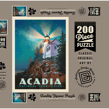 Darstellung des Puzzle Motivs Acadia National Park: Lighthouse At Night, Vintage Poster 200 Puzzle Schachtel 3D Modell