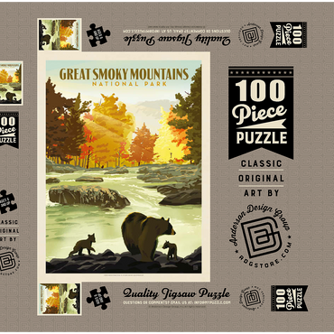 Darstellung des Puzzle Motivs Great Smoky Mountains National Park: Play Time, Vintage Poster 100 Puzzle Schachtel 3D Modell