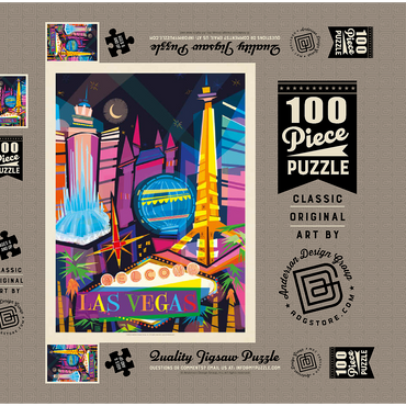 Darstellung des Puzzle Motivs Las Vegas Neon (Mod Design), Vintage Poster 100 Puzzle Schachtel 3D Modell