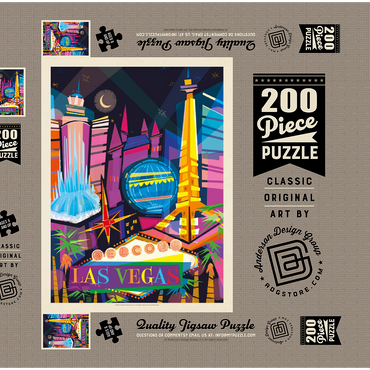 Darstellung des Puzzle Motivs Las Vegas Neon (Mod Design), Vintage Poster 200 Puzzle Schachtel 3D Modell