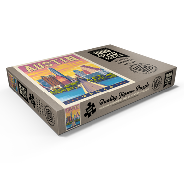 Darstellung des Puzzle Motivs Austin, Texas: Sunset, Vintage Poster 1000 Puzzle Schachtel Ansicht1