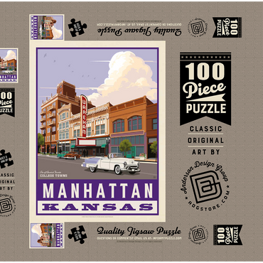 Darstellung des Puzzle Motivs American College Towns: Manhattan, Kansas, Vintage Poster 100 Puzzle Schachtel 3D Modell