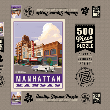 Darstellung des Puzzle Motivs American College Towns: Manhattan, Kansas, Vintage Poster 500 Puzzle Schachtel 3D Modell