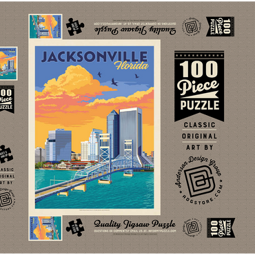 Darstellung des Puzzle Motivs Jacksonville, FL, Vintage Poster 100 Puzzle Schachtel 3D Modell