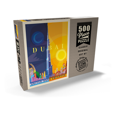 Darstellung des Puzzle Motivs Dubai (Mod Design), Vintage Poster 500 Puzzle Schachtel Ansicht2