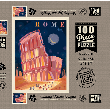 Darstellung des Puzzle Motivs Italy, Rome: Colosseum (Mod Design), Vintage Poster 100 Puzzle Schachtel 3D Modell