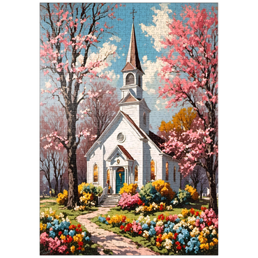 Darstellung des Puzzle Motivs puzzleplate Vintage Easter Church 1000 Puzzle