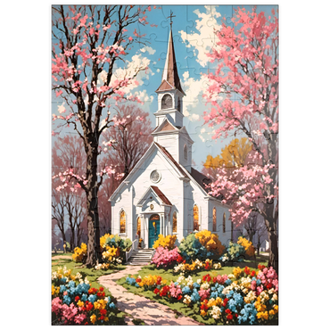 Darstellung des Puzzle Motivs puzzleplate Vintage Easter Church 100 Puzzle