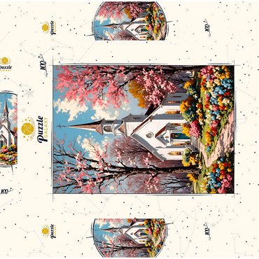 Darstellung des Puzzle Motivs Vintage Easter Church 100 Puzzle Schachtel 3D Modell