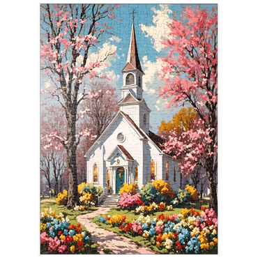 Darstellung des Puzzle Motivs puzzleplate Vintage Easter Church 500 Puzzle
