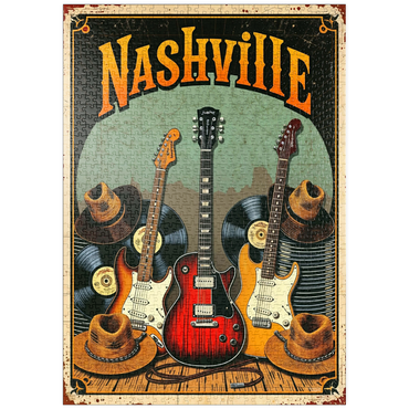 Darstellung des Puzzle Motivs puzzleplate Nashville Guitars and Cowboy Hats 1000 Puzzle