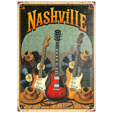 Darstellung des Puzzle Motivs puzzleplate Nashville Guitars and Cowboy Hats 100 Puzzle