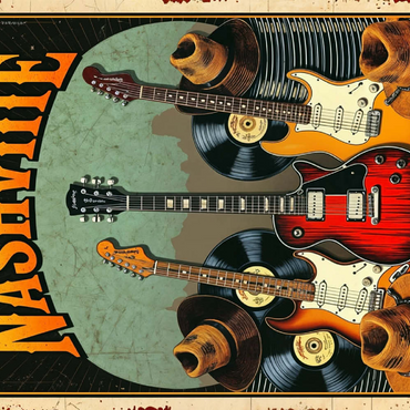 Darstellung des Puzzle Motivs Nashville Guitars and Cowboy Hats 100 Puzzle 3D Modell