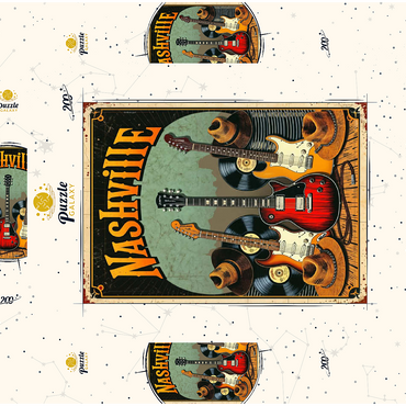Darstellung des Puzzle Motivs Nashville Guitars and Cowboy Hats 200 Puzzle Schachtel 3D Modell